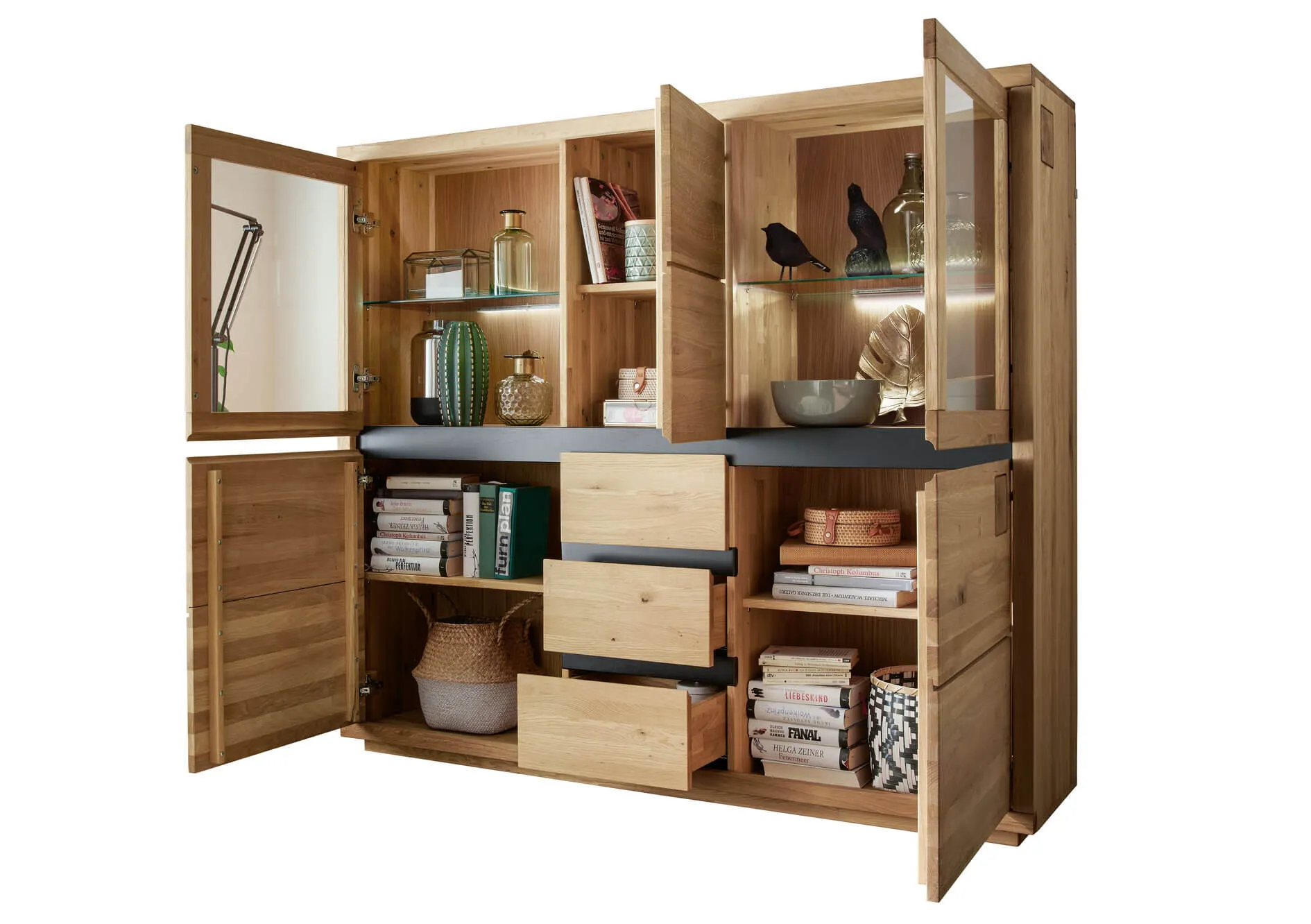 Kredens dębowy z przeszkleniem HALLOW 166x148 5-drzwiowy z 3 szufladami - GK_1031595401