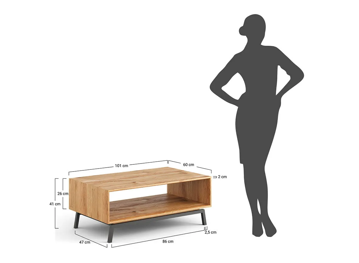 Stolik kawowy MODERN LOFT z półką 60x101 cm - dąb olejowany - PLMOL05D