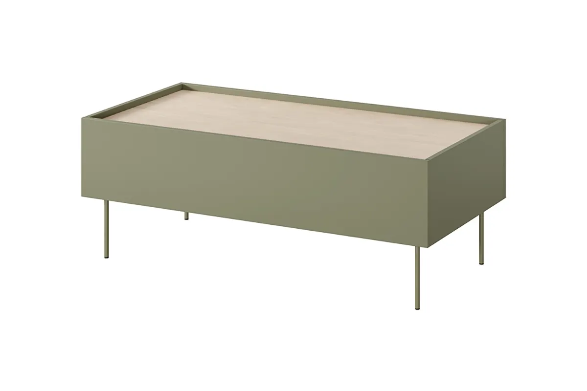 Ława DESIN 120 z 2 szufladami - oliwkowa / dąb nagano