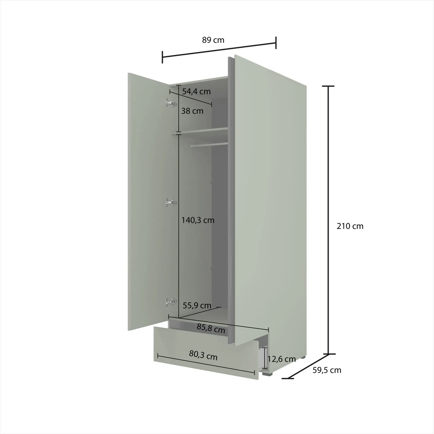 Szafa 2-drzwiowa z szufladą CROSS S 90x120 zielona - 24GWMY18