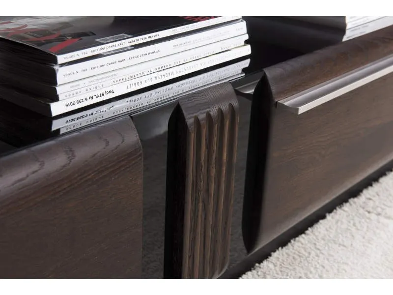 Szafka RTV PORTI 25 drewniana dąb czekoladowy czarna 160x51x42cm - TH-100-0854