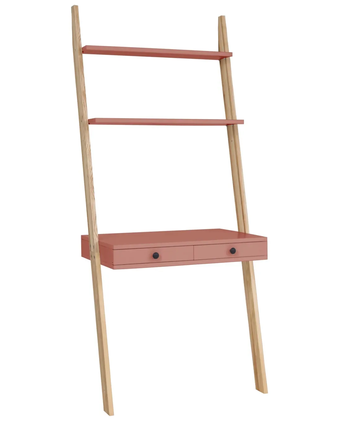 Biurko pionowe z szufladami i półkami LENO 79x183 koralowy blat/jesionowe nogi - NRAGABALSD116