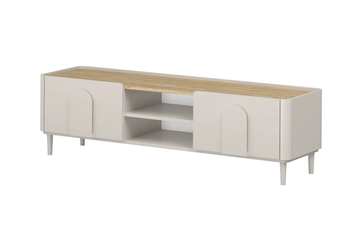 Szafka RTV z klapą i szufladą AMILIO 170 - cashmere dąb olejowany uchwyty cashmere nogi cashmere