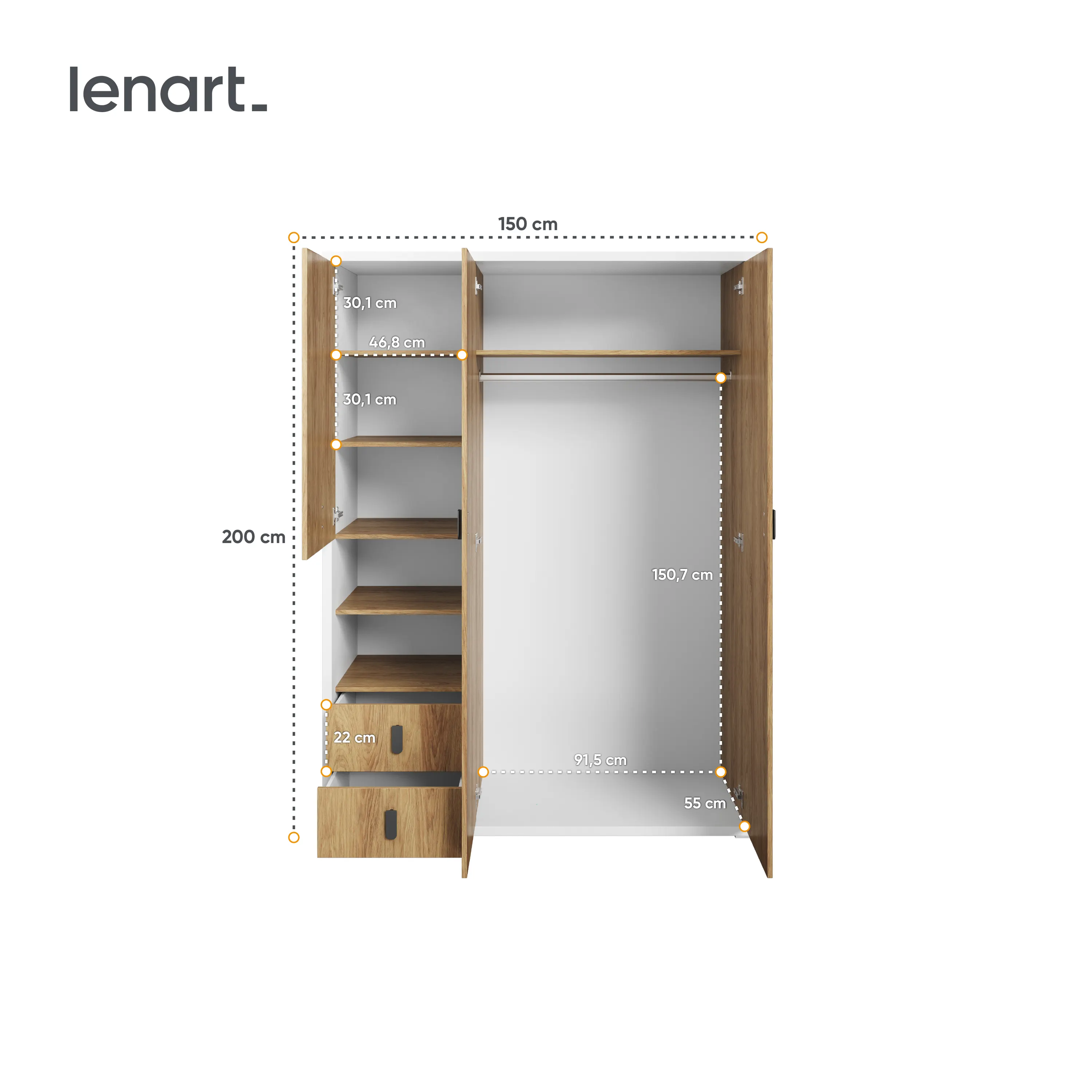 Szafa Simi MS-01 150cm biały alpejski/hikora naturalna - MS1BH