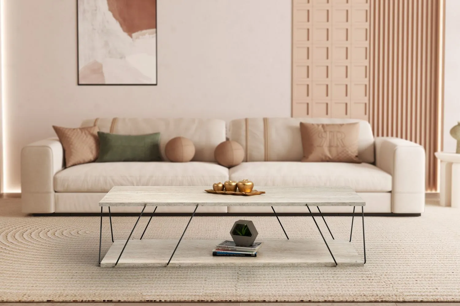 Ława-stolik kawowy LABRANDA 120x50 z efektem kamienia czarny stelaż - ASI_854KLN4759