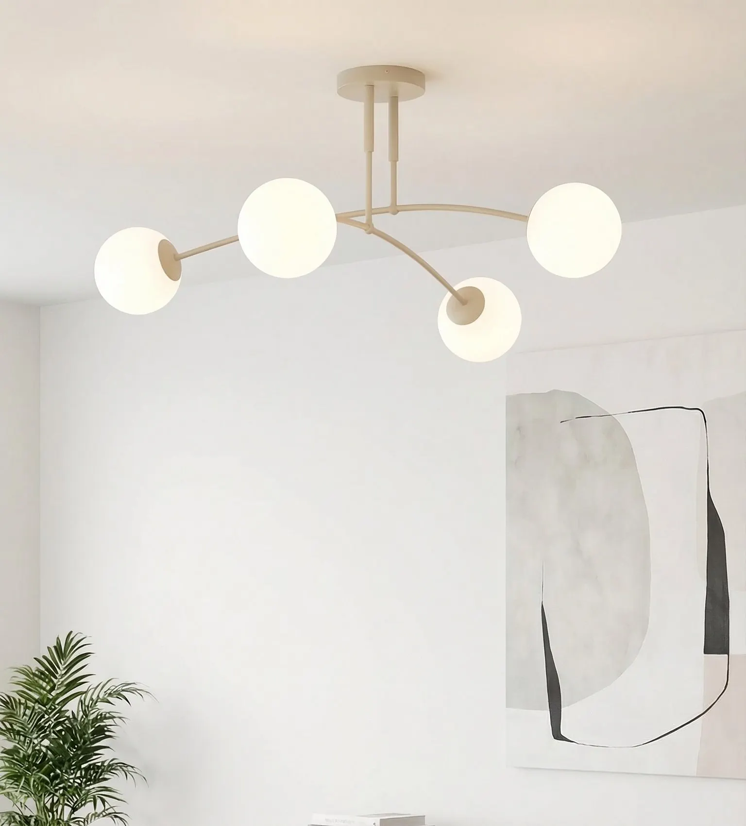 image lampa sufitowa, minimalistyczna lampa, biała lampa, kule świetlne, nowoczesny żyrandol