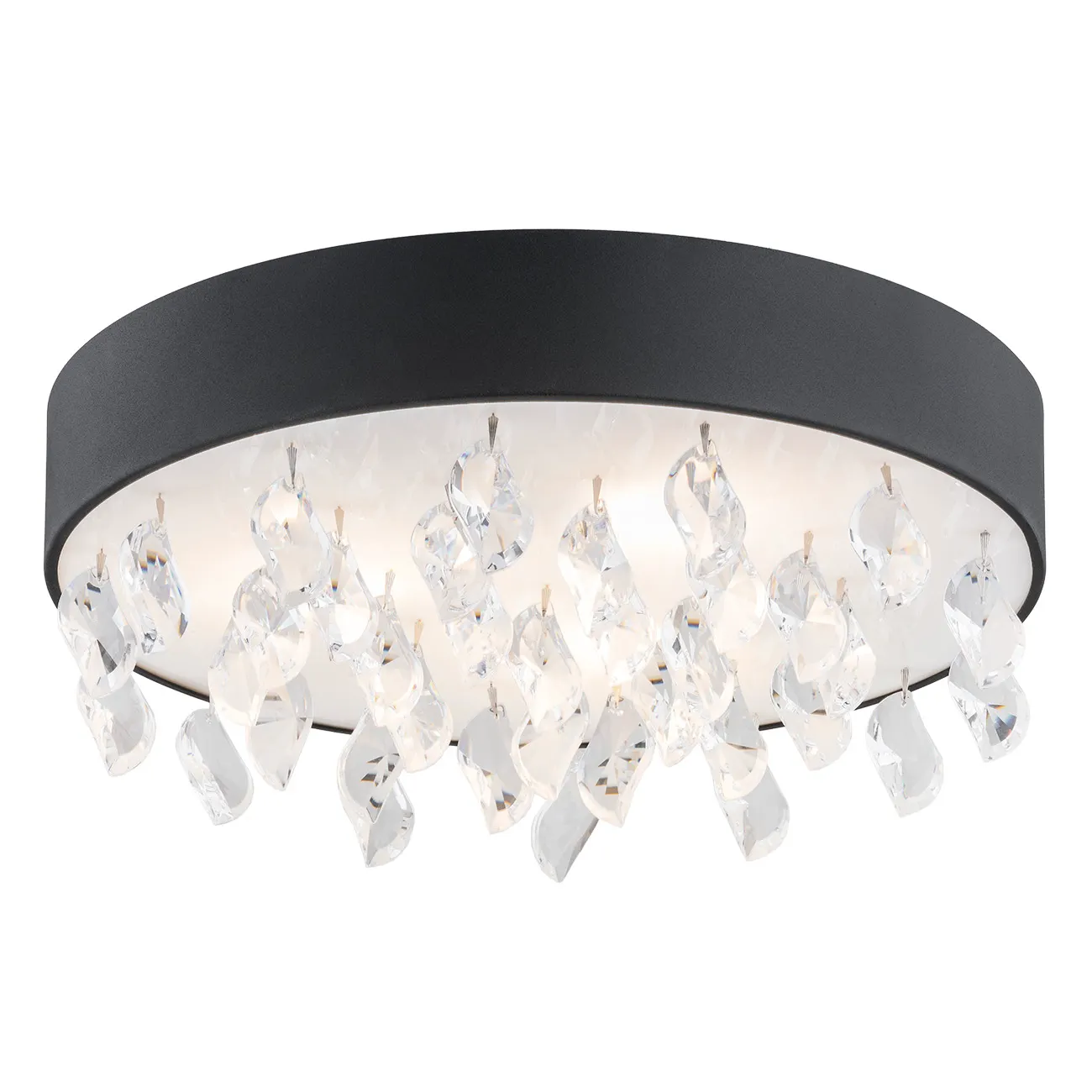 Plafon BELLA metalowy okrągły czarny mleczny transparentne kryształy 45cm