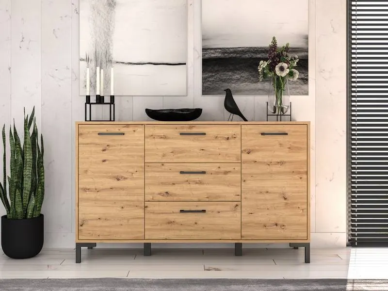 Komoda 2-drzwiowa z 3 szufladami NEVIO 12 dąb artisan - 1NEVI12-001