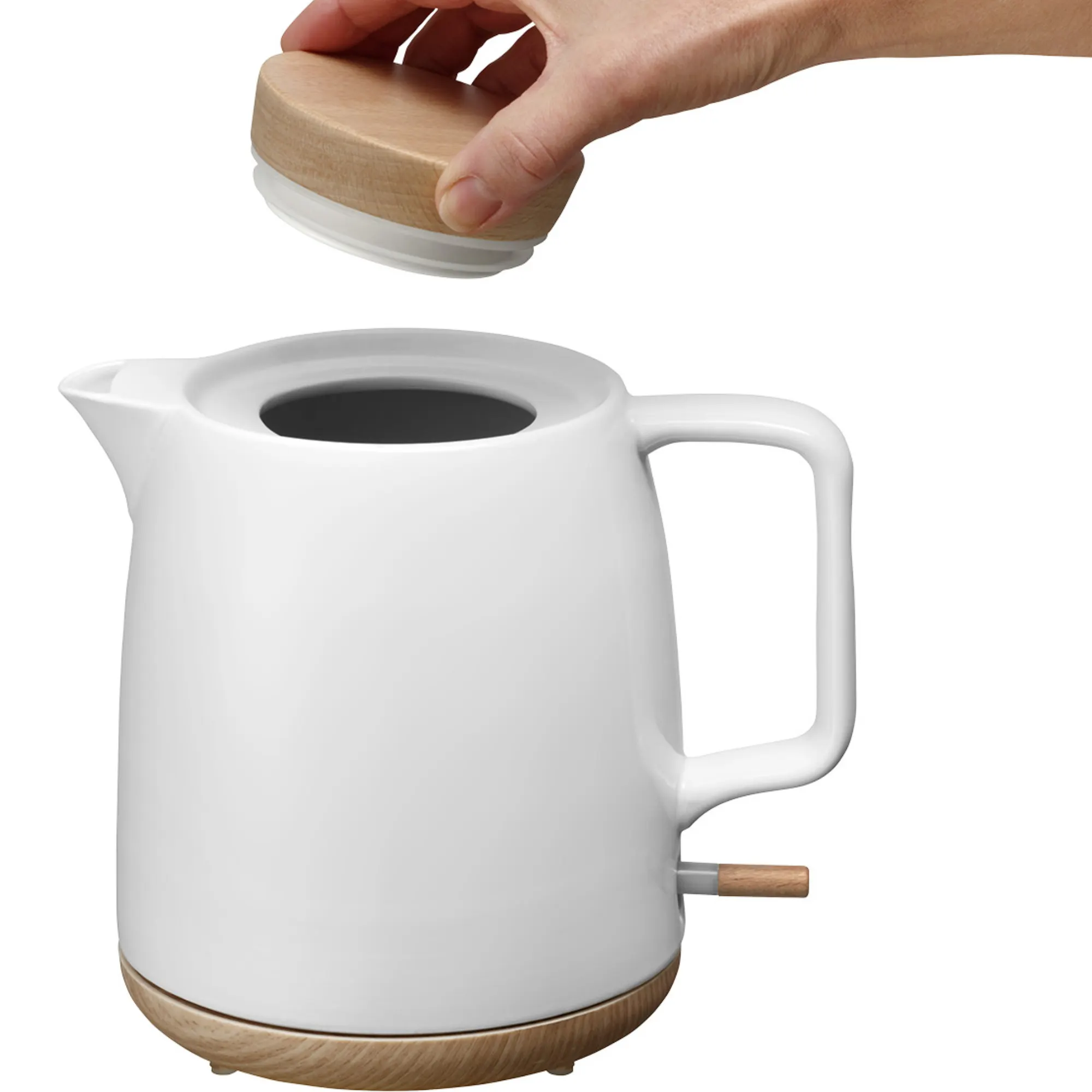 image czajnik, kettle, biały, drewniane, pokrywa