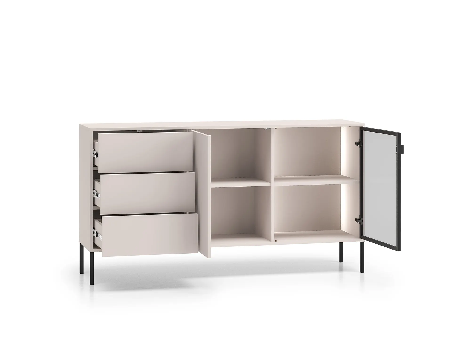 Komoda 2-drzwiowa z 3 szufladami BARNEE 02 oświetlenie LED cashmere — zdjęcie 3