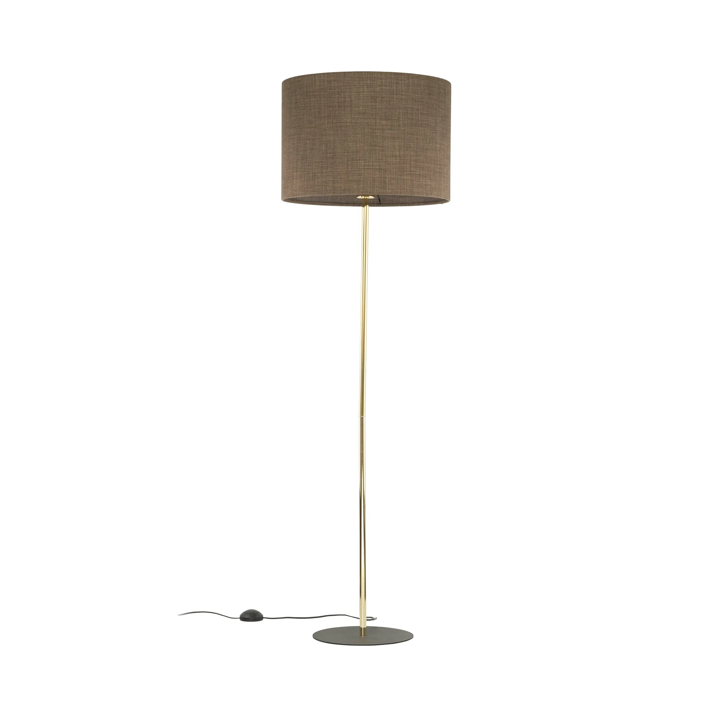 Lampa podłogowa UMBERTO złota czarna metalowa podstawa brązowy klosz okrągły z tkaniny 155x50cm