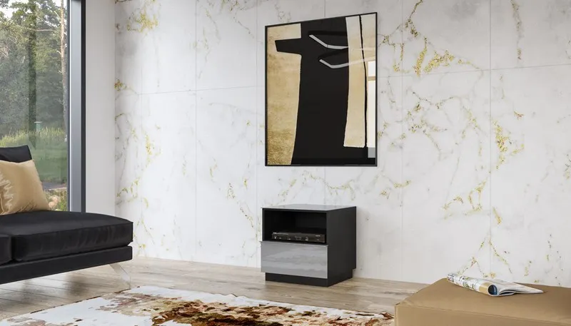 Komoda RTV HELIO 37 z szufladą i wnęką szara czarna 50x50x48cm - 24WXJW37