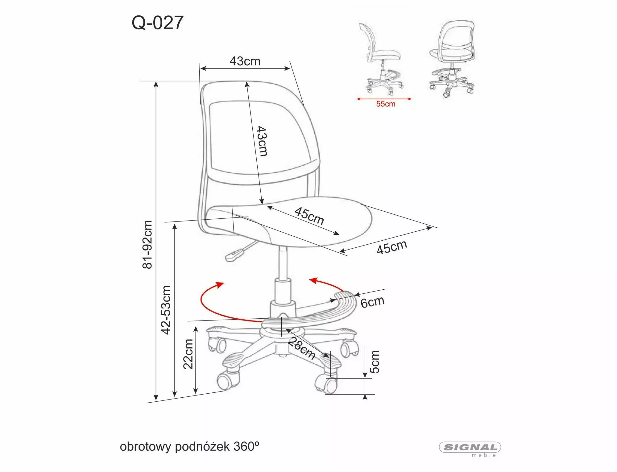Fotel obrotowy Q-027 podnóżek z regulacją wysokości szary — zdjęcie 3