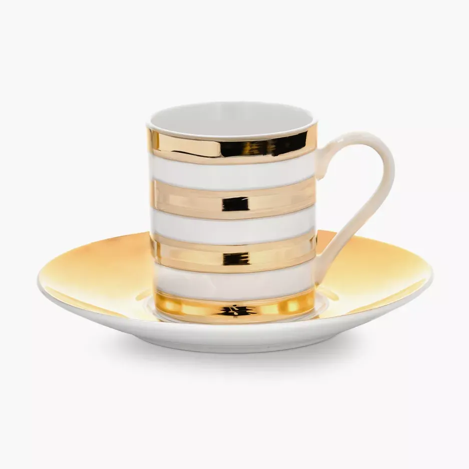 Zestaw 2 filiżanek do espresso ze spodkami DUKA GOLD 100 ml porcelana biały złoty — zdjęcie 2