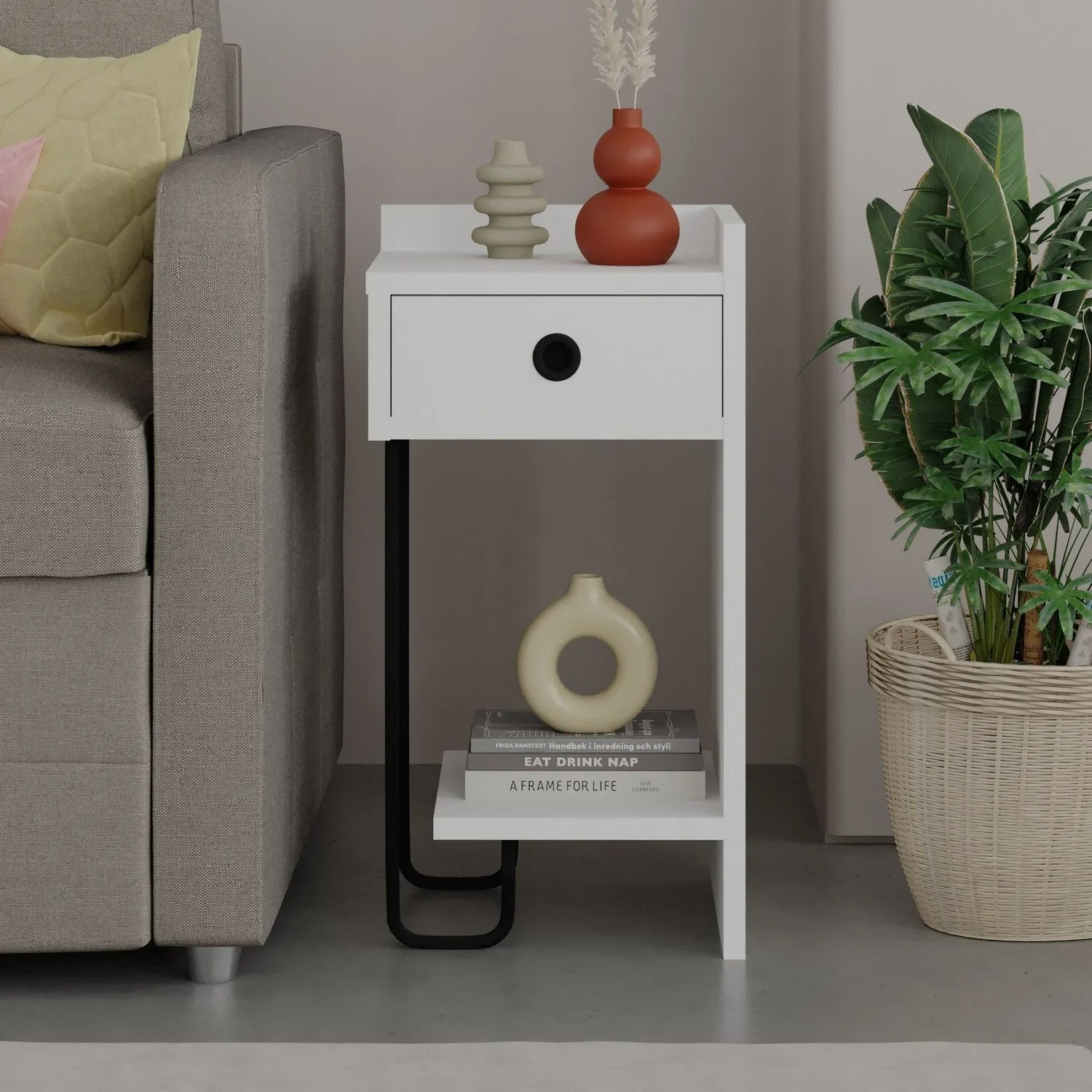 Szafka nocna z szufladą i półką SIRIUS prawa 30x32x61 cm biała - ASI_776HMS3438