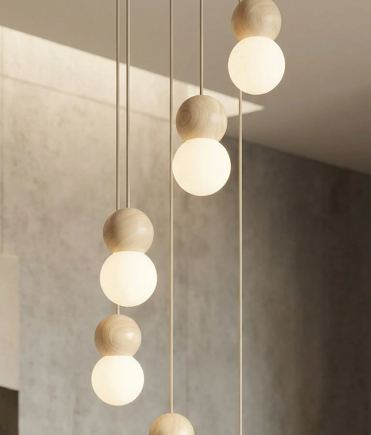 lampa wisząca, kule, drewniane kule, oświetlenie, pendant lamp