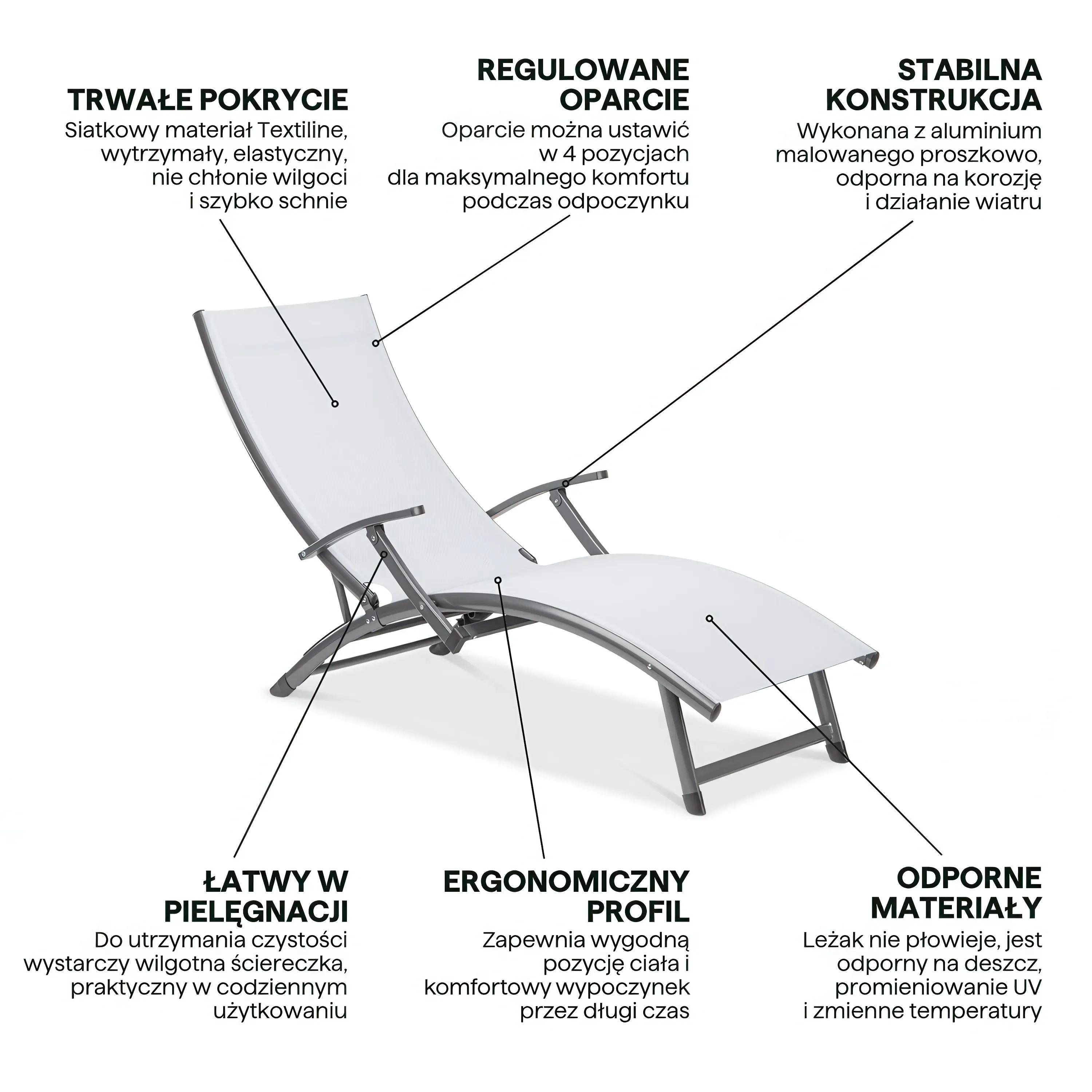 Leżak ogrodowy RELAX 175 cm szary - FG001029