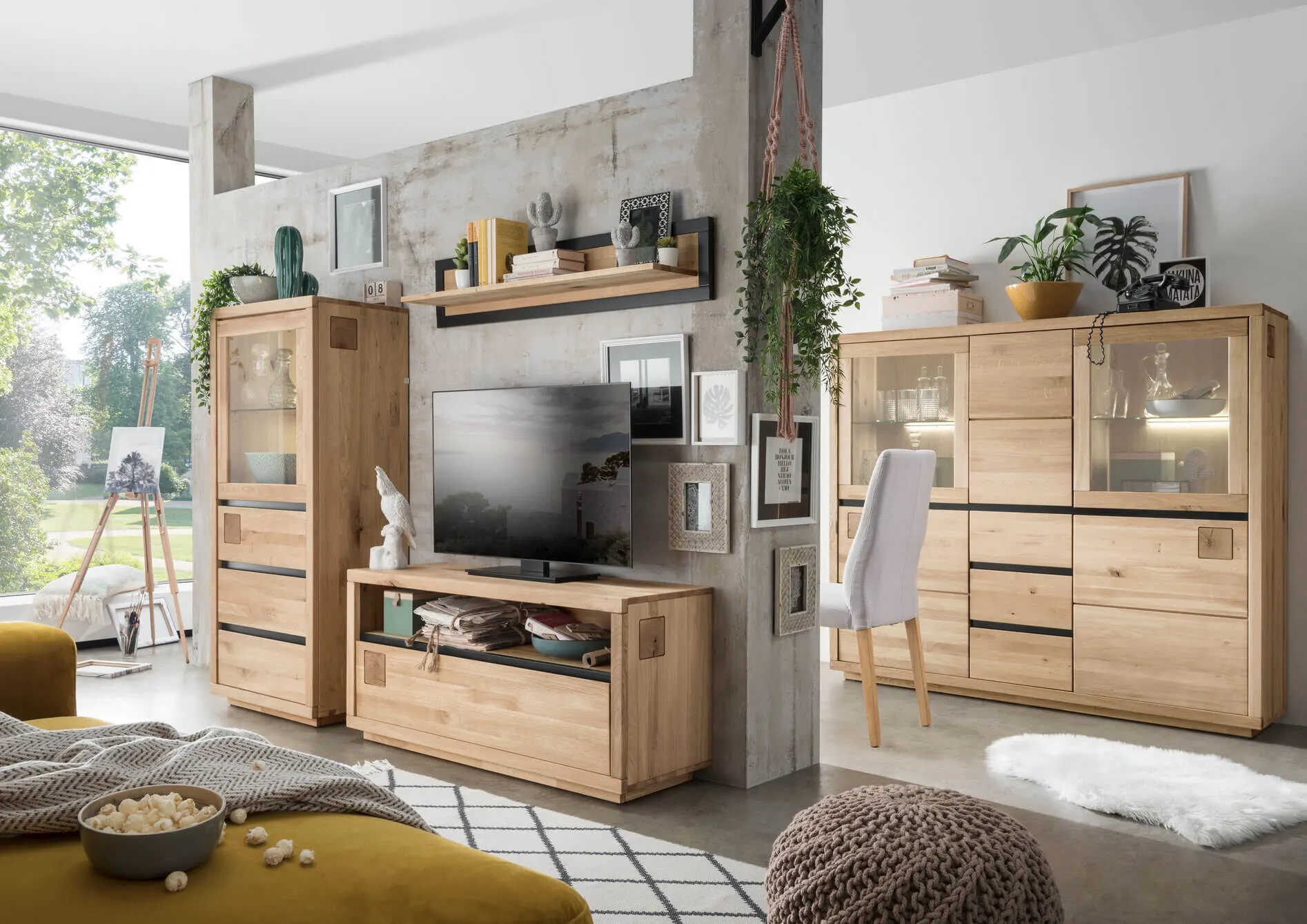 Kredens dębowy z przeszkleniem HALLOW 166x148 5-drzwiowy z 3 szufladami - GK_1031595401