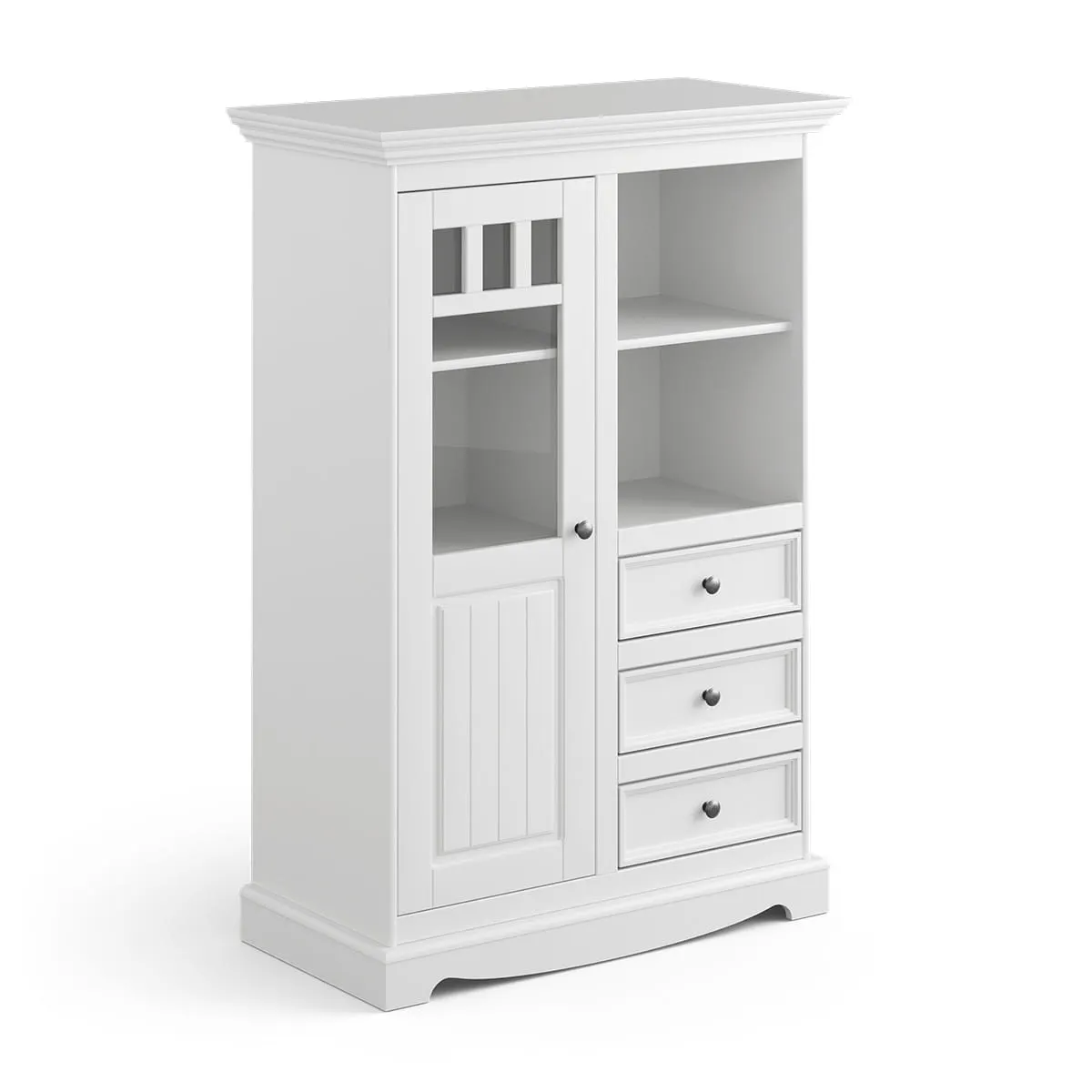 Witryna niska BELLUNO ELEGANTE 1-drzwiowa z 3 szufladami - biała