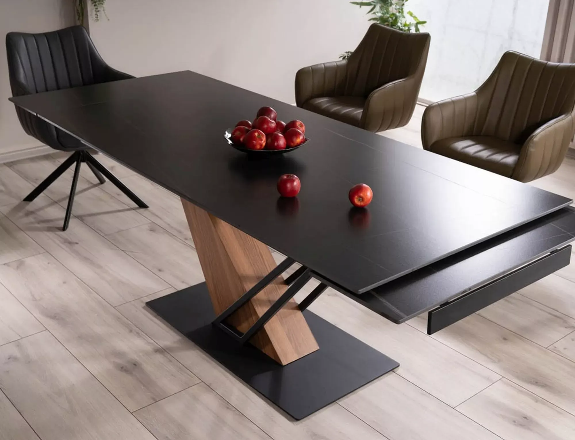 Stół rozkładany ceramiczny blat GENESIS 90x180-240 czarny efekt marmuru stelaż jesion czarny mat - GENESISCCJ180