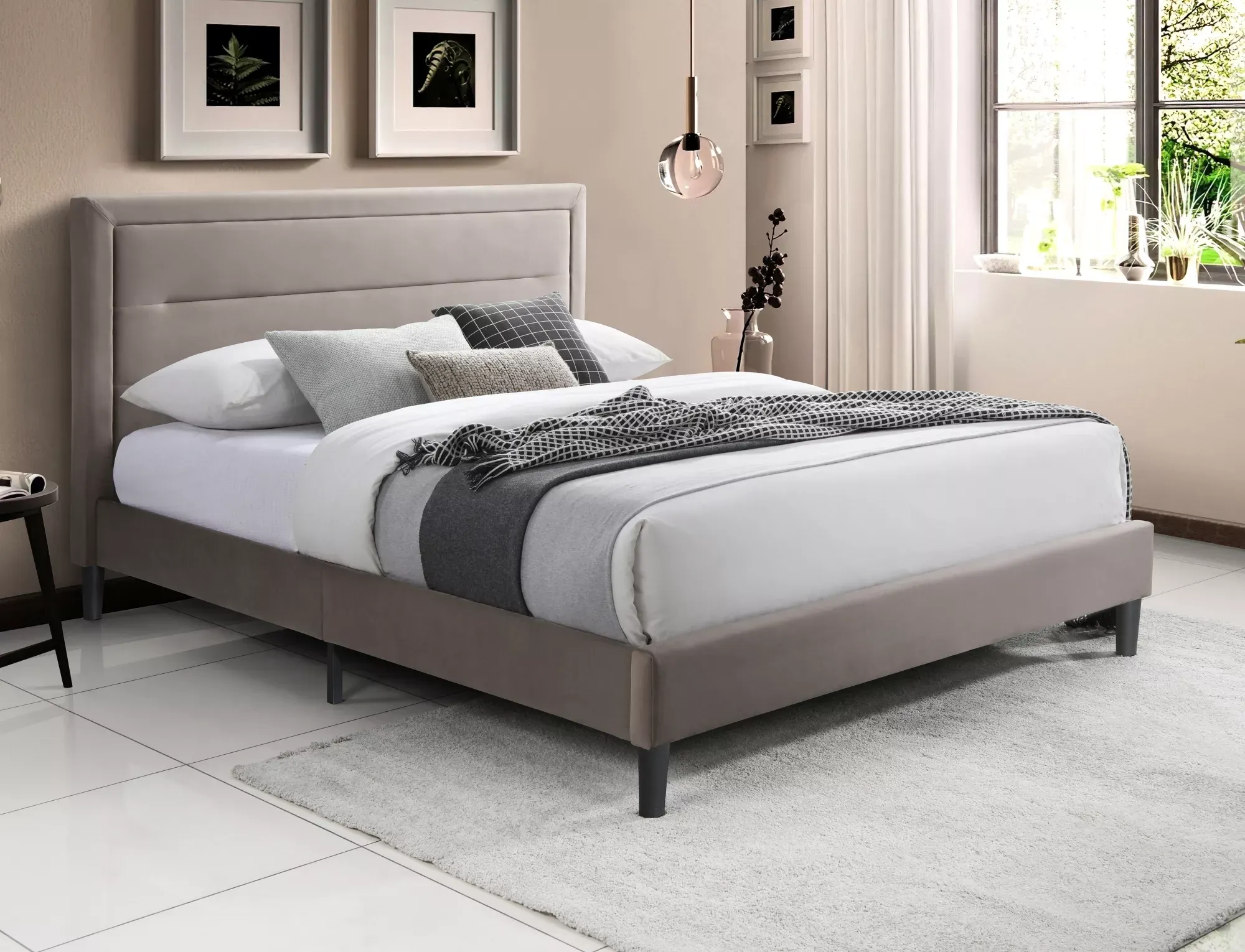 Łóżko aksamitne tapicerowane MALAGA VELVET 160x200 ciemnobeżowe Łóżko aksamitne tapicerowane MALAGA VELVET 160x200 ciemnobeżowe