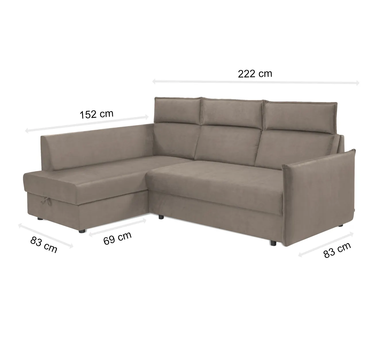 Narożnik z funkcją spania i pojemnikiem na pościel BEX NFPA P ZETTA 293 jasny brązowy - BEX_NFPA_P_ZETTA_293