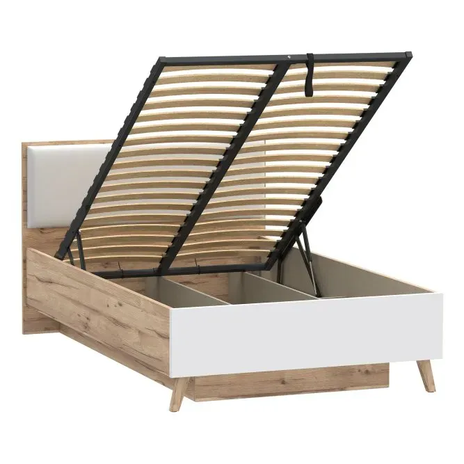 Łóżko z pojemnikiem VANKKA 120 cm dąb, biały - VNKL4122-C338
