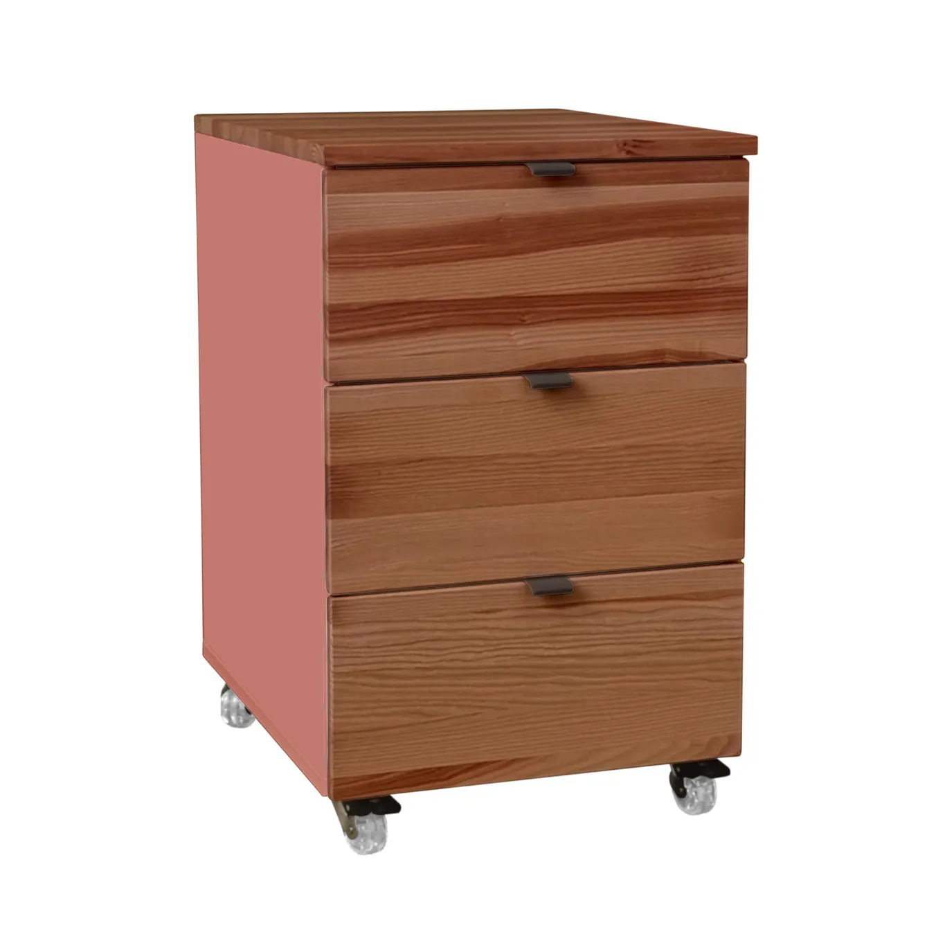 Kontenerek pod biurko z szufladami LUKA na kółkach 41x50 koralowy/kolor dębu Szuflada, Meble, Szafka, Skrzynka pocztowa