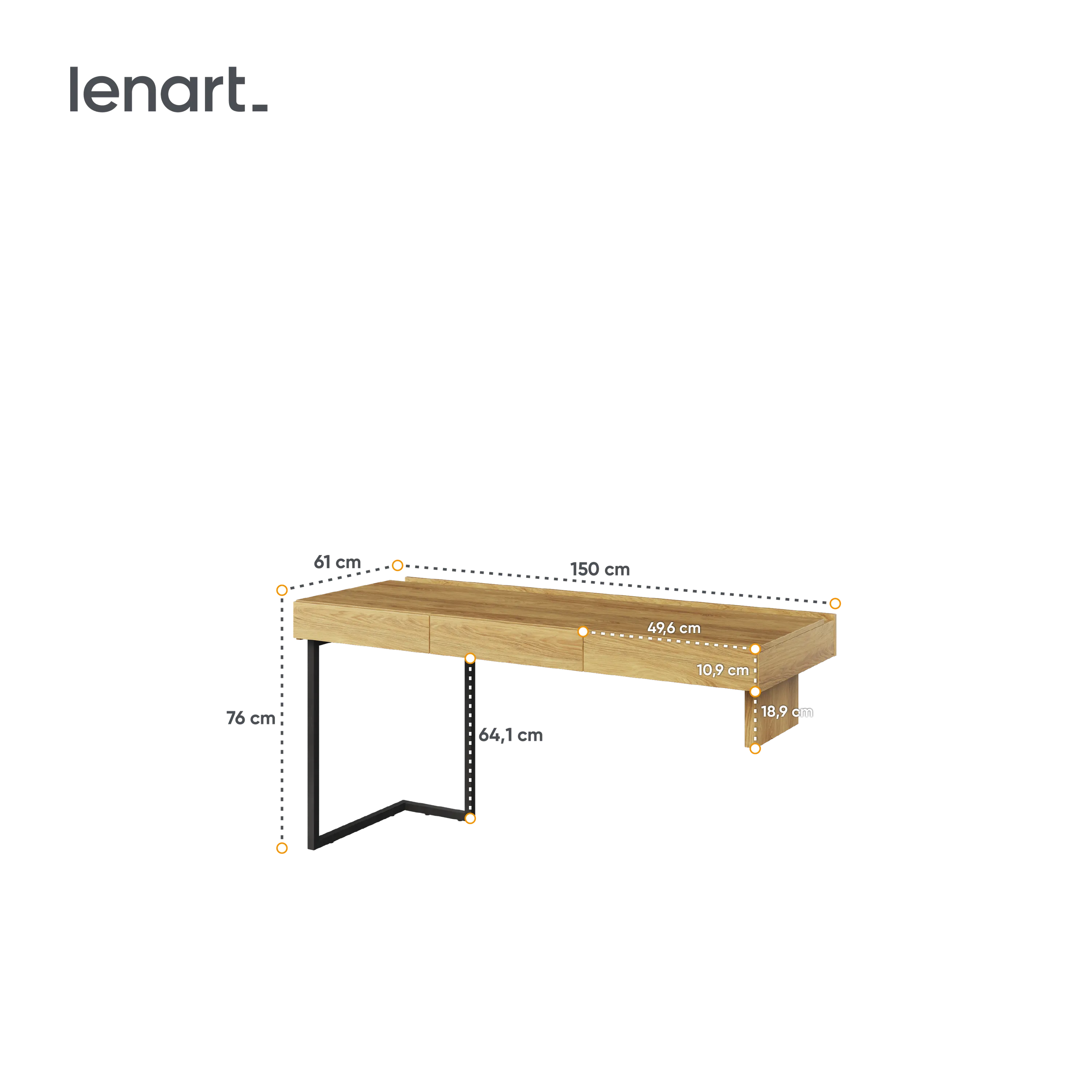 Biurko prawe/lewe Teen Flex TF-04 150cm hikora naturalna/surowa stal - TF4HRS