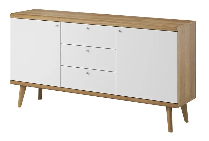 Komoda PRIMO 2-drzwiowa z 3 szufladami - biały dąb lineo