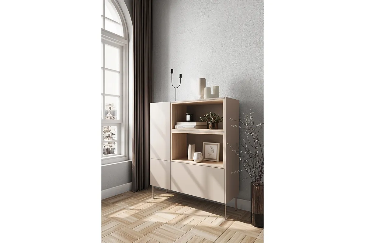 Komoda wysoka DESIN 120 z szufladą - kremowy - dąb nagano - B_148962