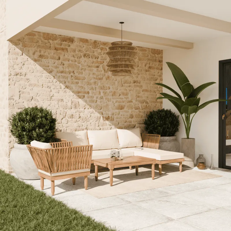 Zestaw ogrodowy wypoczynkowy SEMPLE 3-set drewniany kremowy Zenjoy - SEMPLE_KREMOWY