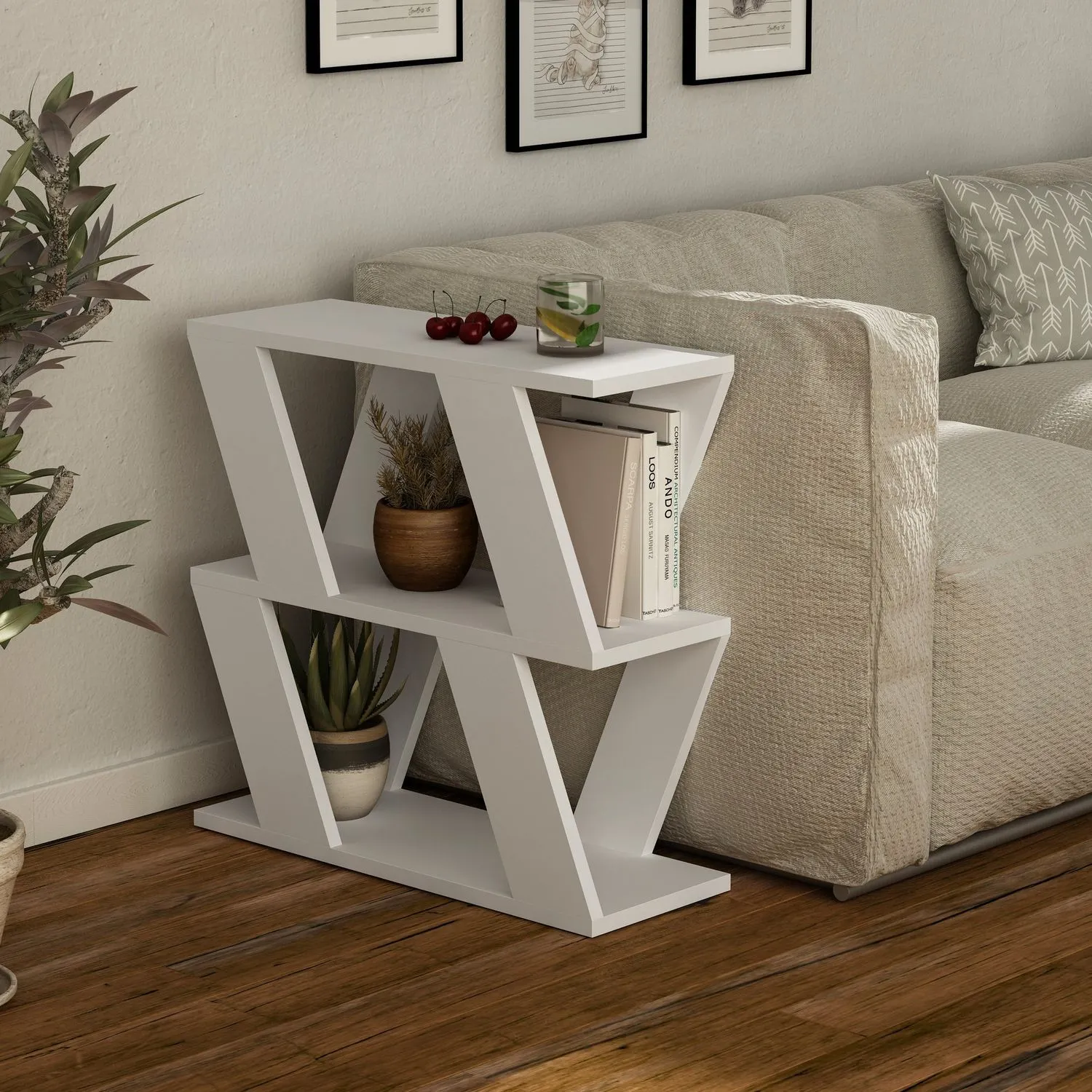 Stolik boczny wielofunkcyjny LAZENA 22x60 cm biały