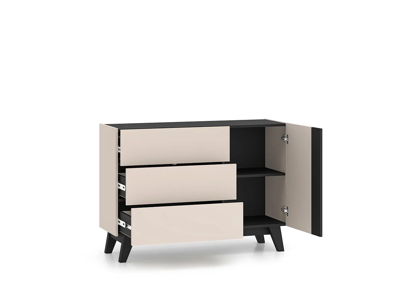 Komoda z półkami i szufladami FRESHION 120 cm beżowo-czarna - 1FRES04-001