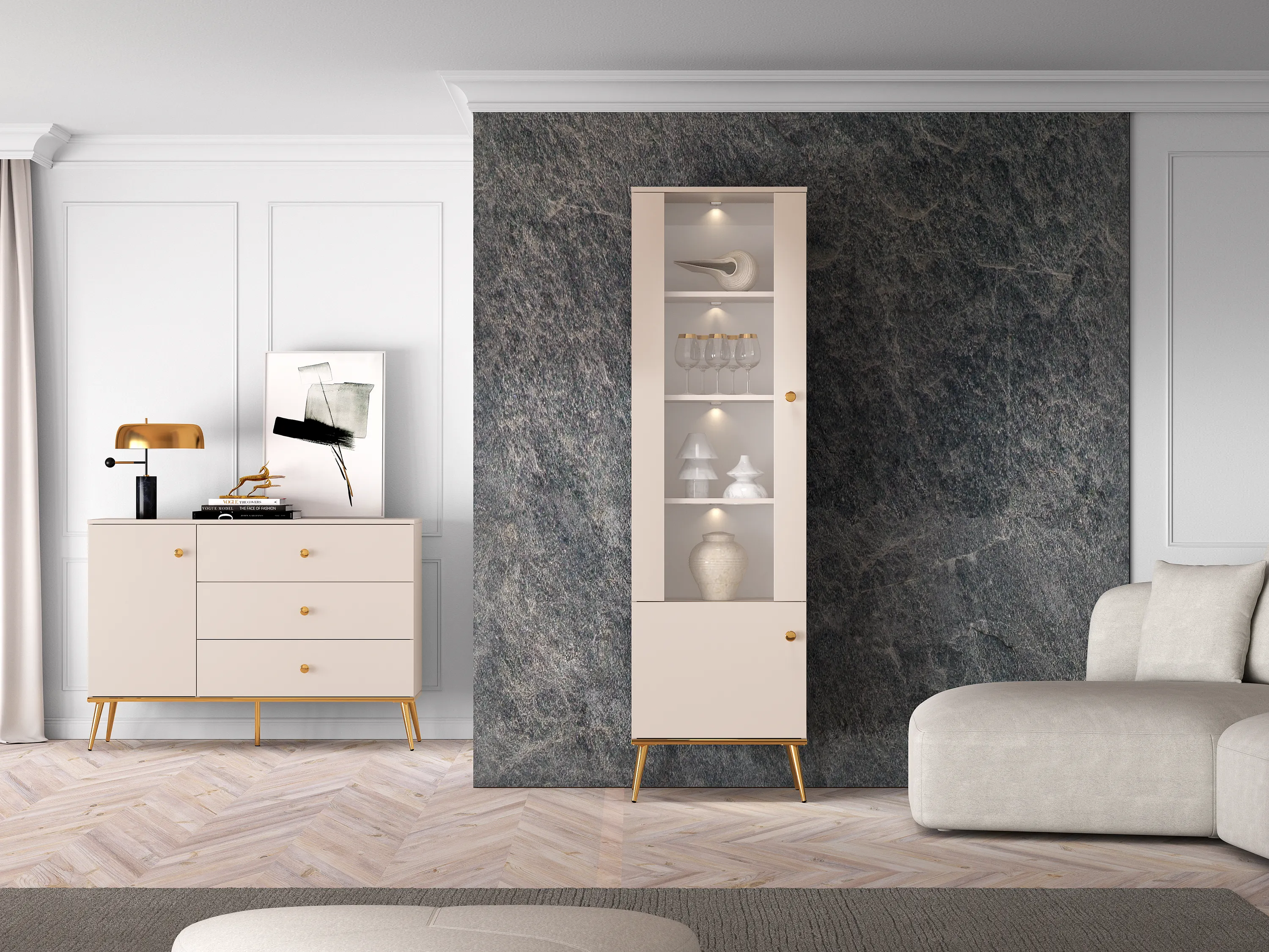 Witryna 2-drzwiowa SELGIN 01 kaszmirowy, złoty - 1SELG01-001