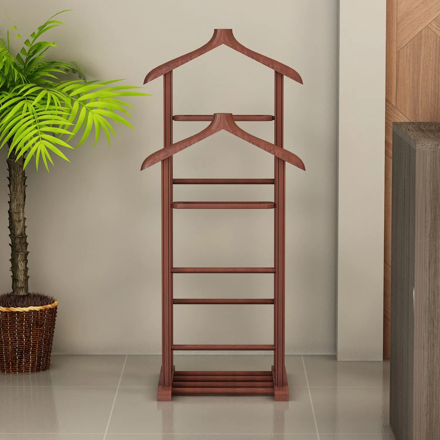 Wieszak stojący drewniany na ubrania BETA DOUBLE 120 cm orzechowy - ASI_570VLT2402