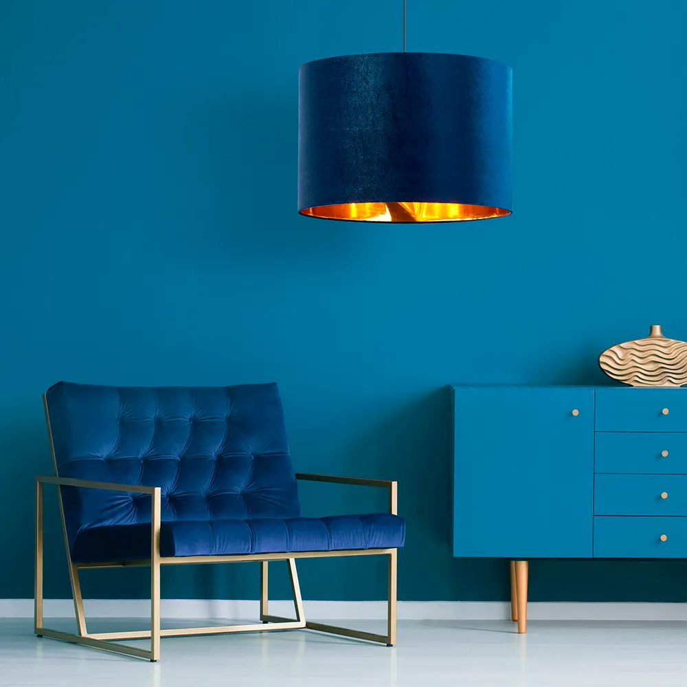 Lampa wisząca TERCINO czarna niebieski klosz złoty wewnątrz 170x38cm - TK_6172