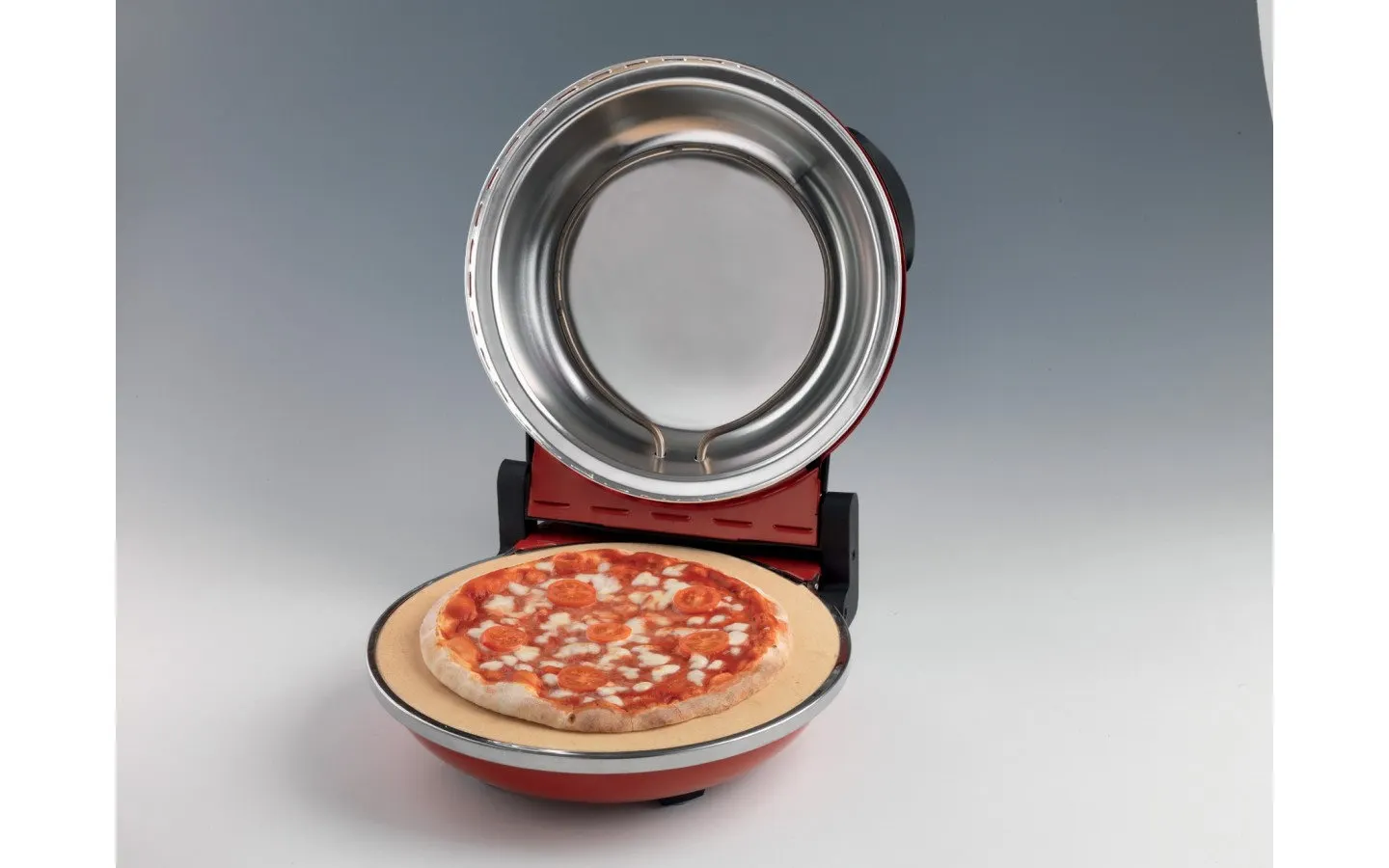 pizza, pizza stone, electric oven, red appliance, home kitchen