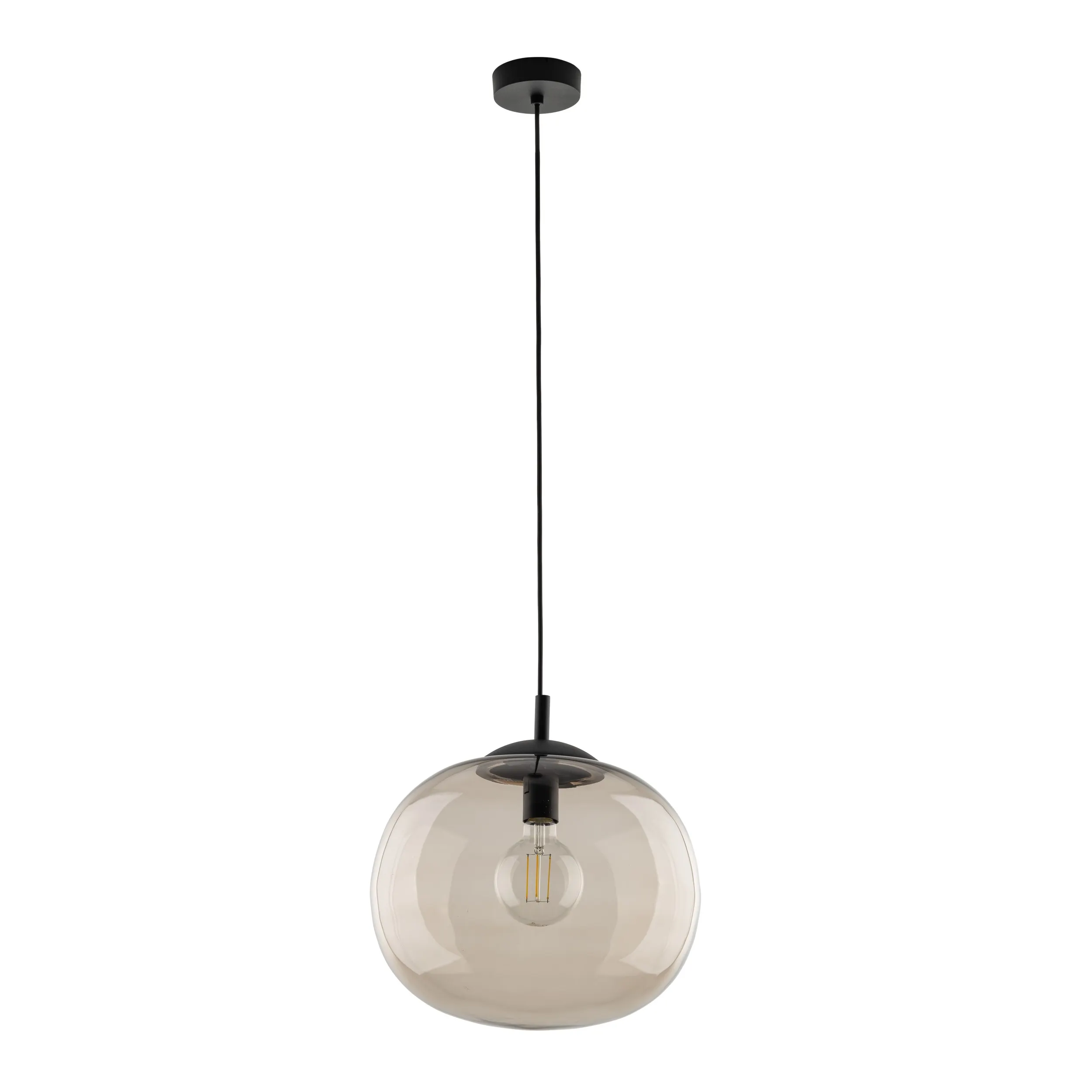 Lampa wisząca VIBE czarna z dymionym okrągłym szklanym kloszem 175x35cm