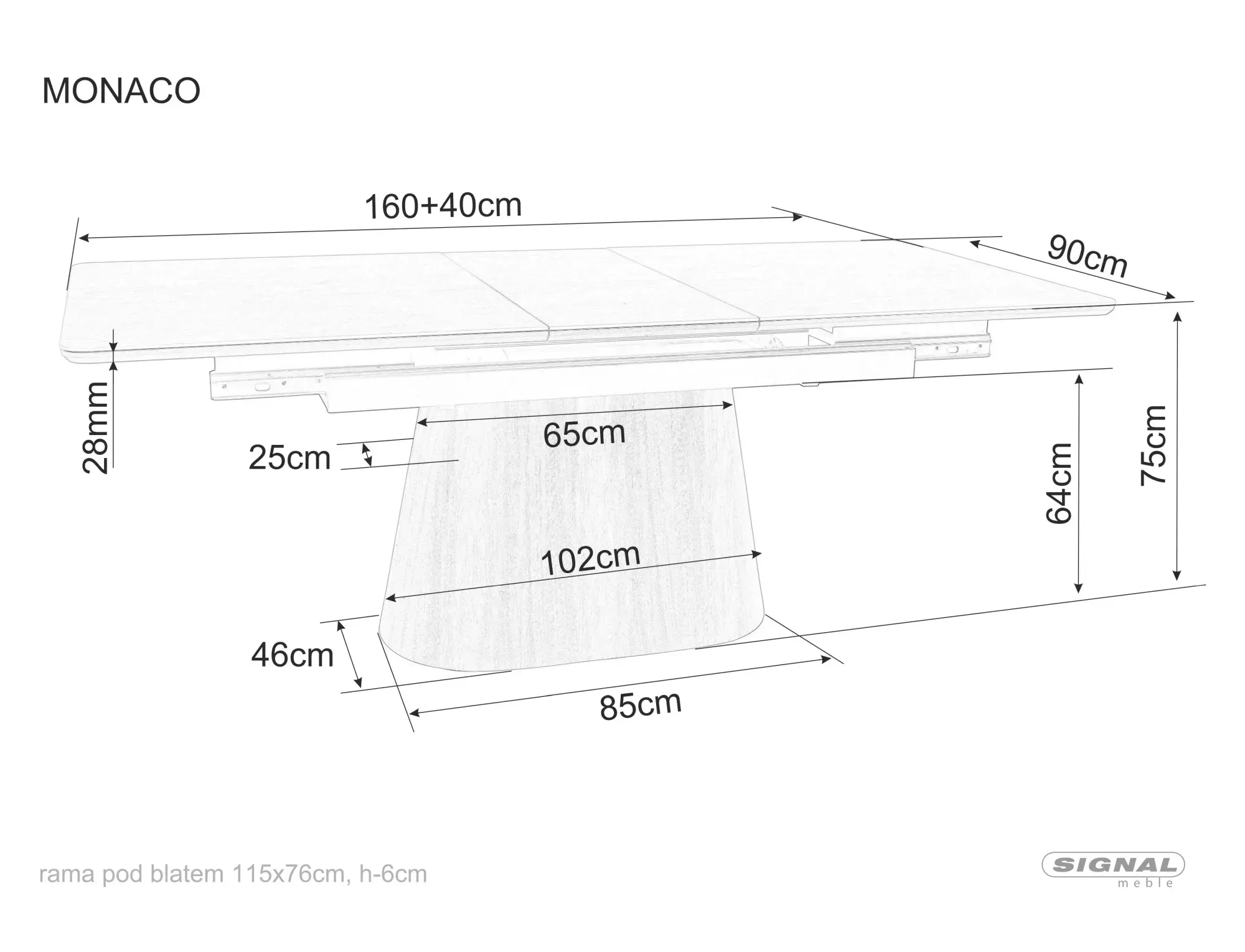 Stół rozkładany ceramiczny MONACO 90x160(200) czarny mat stelaż orzech - MONACOCOR160