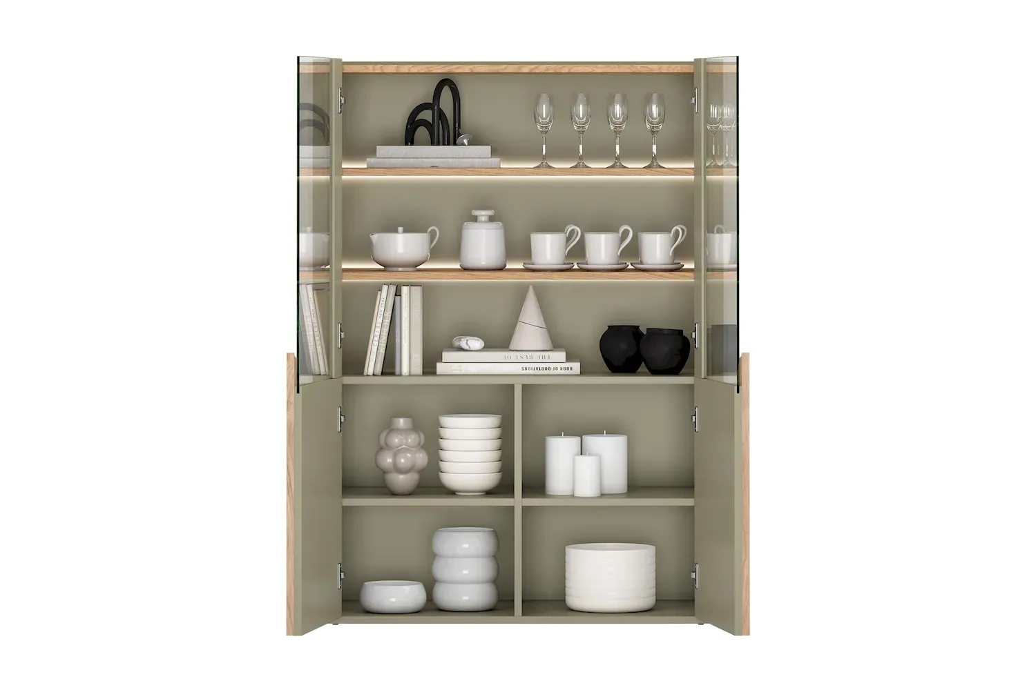 Witryna 2-drzwiowa AMILIO 100 oświetlenie LED - eukaliptus dąb baltic dune uchwyty dąb naturalny - B_167069