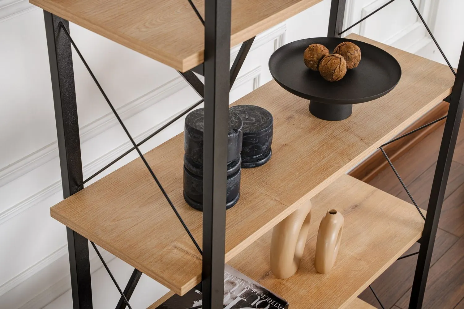 Regał wysoki ELYSIAN 90x180 cm dąb naturalny czarny - ASI_241NRD1334