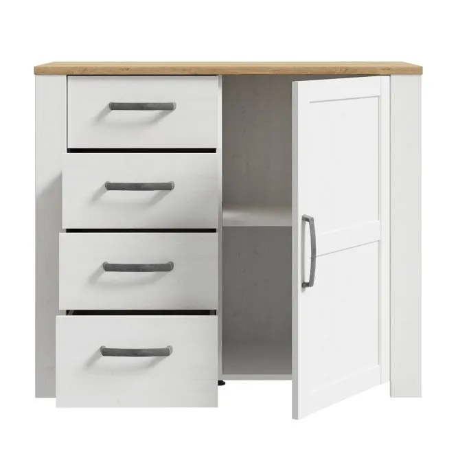 Komoda 1-drzwiowa z 4 szufladami L/R CHISBURY - dąb riviera, modrzew jasny sibu - BHLK222-M482