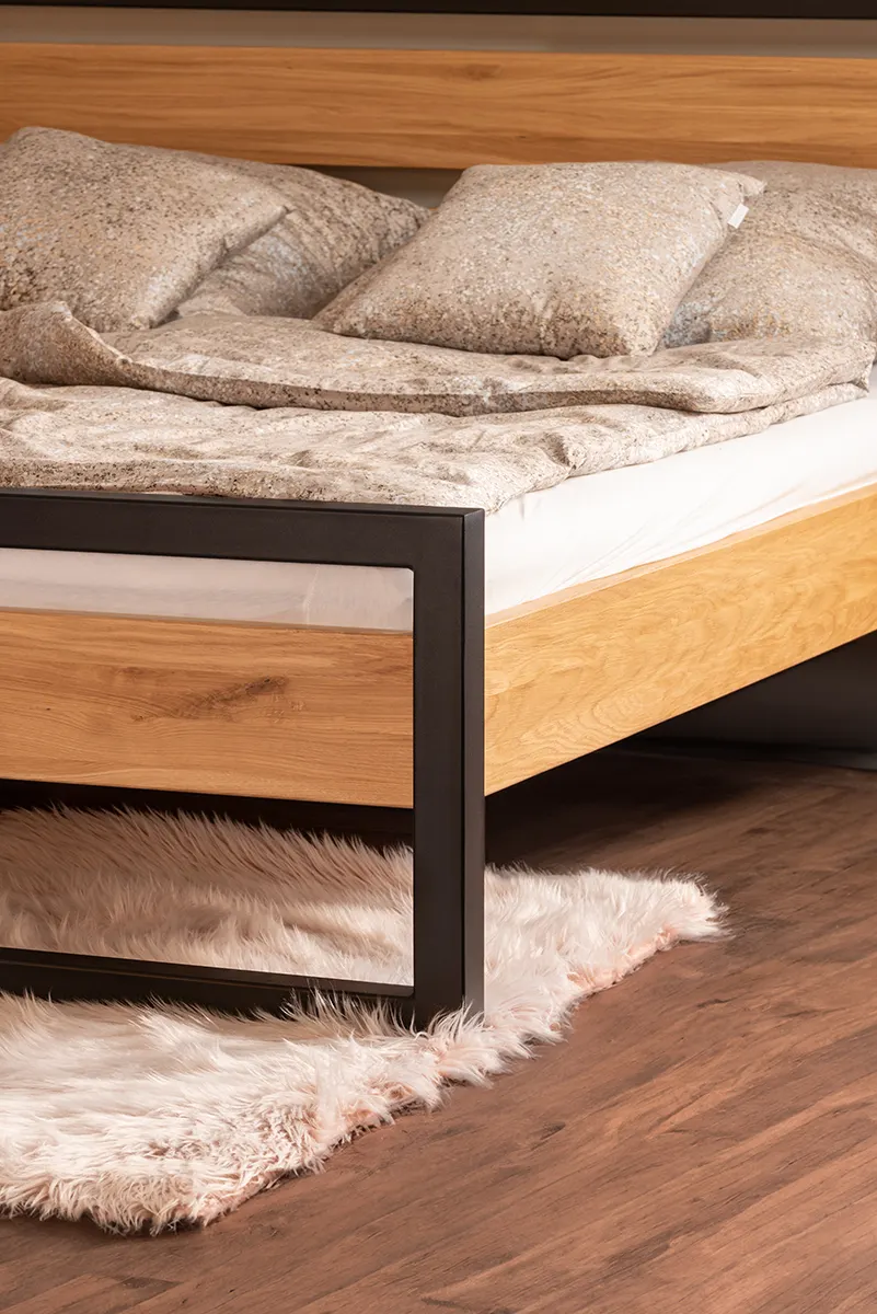 Łóżko metalowo - dębowe LK371 Surowy nielakierowany 160x200 DREWMAX - 46342