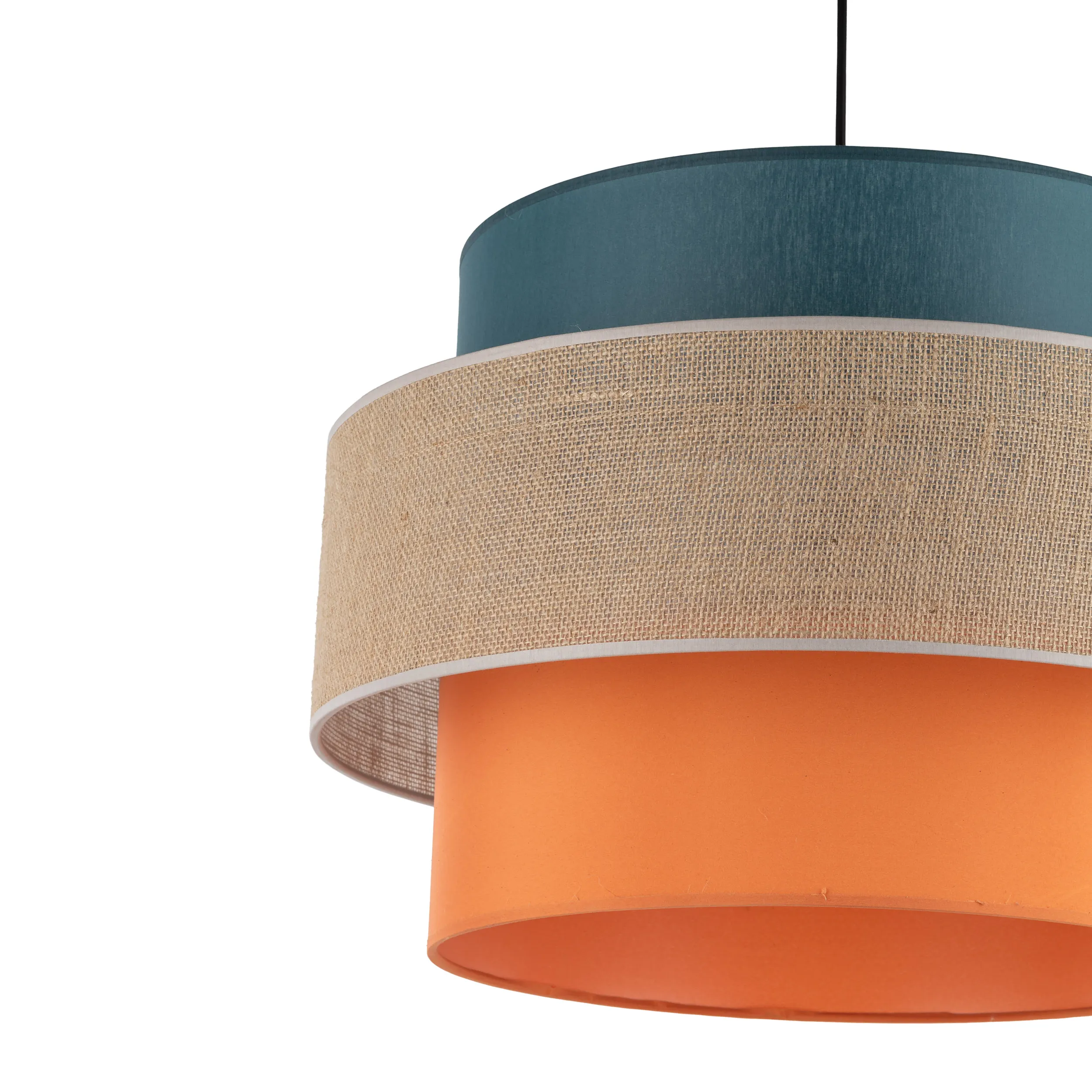 Lampa wisząca TRIO JUTA MIX czarna z trójkolorowym niebieskim pomarańczowym brązowym okrągłym abażurem 160x50cm - TK_2758