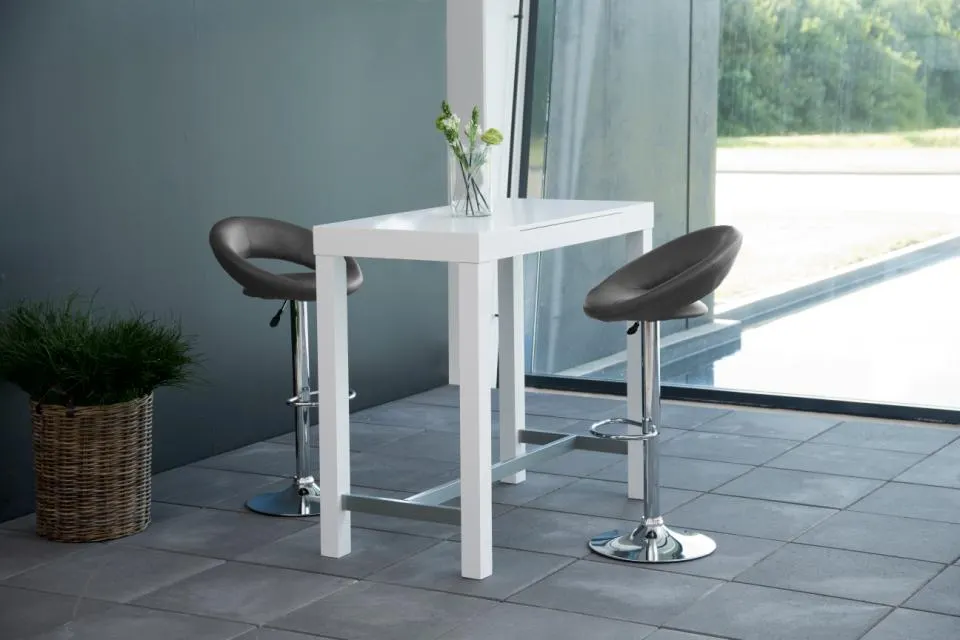 image stół barowy, krzesło barowe, biały, wysoki blat, podstawa stalowa