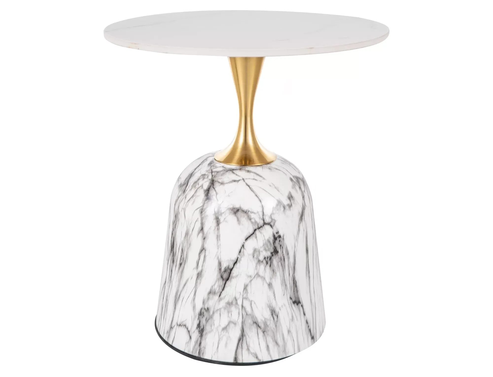 Ława FAMA okrągły blat 51 cm biały efekt marmuru/złota podstawa Ława FAMA okrągły blat 51 cm biały efekt marmuru/złota podstawa
