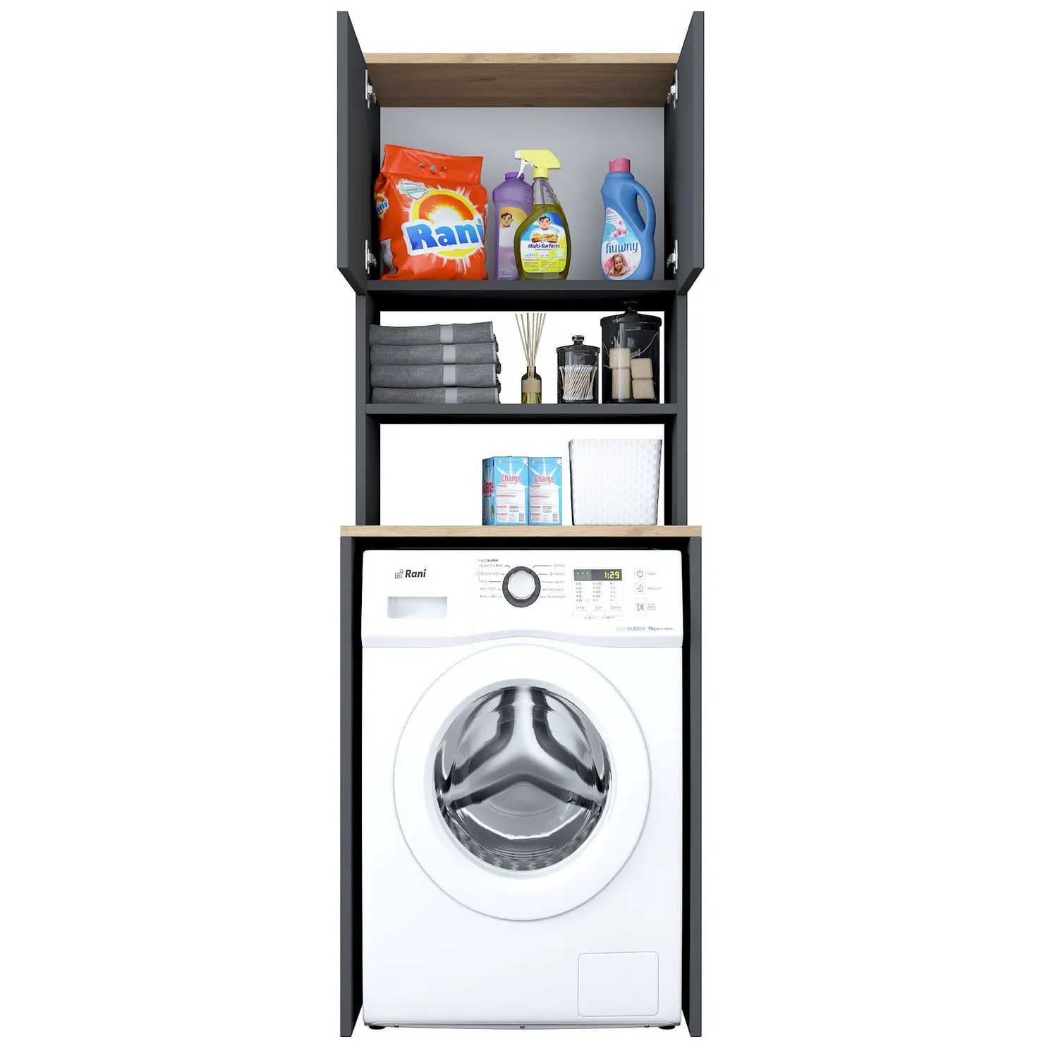 Zabudowa na pralkę z regałem KD101 szer.65 wys. 183,6 antracyt orzech - ASI_893RAN3347