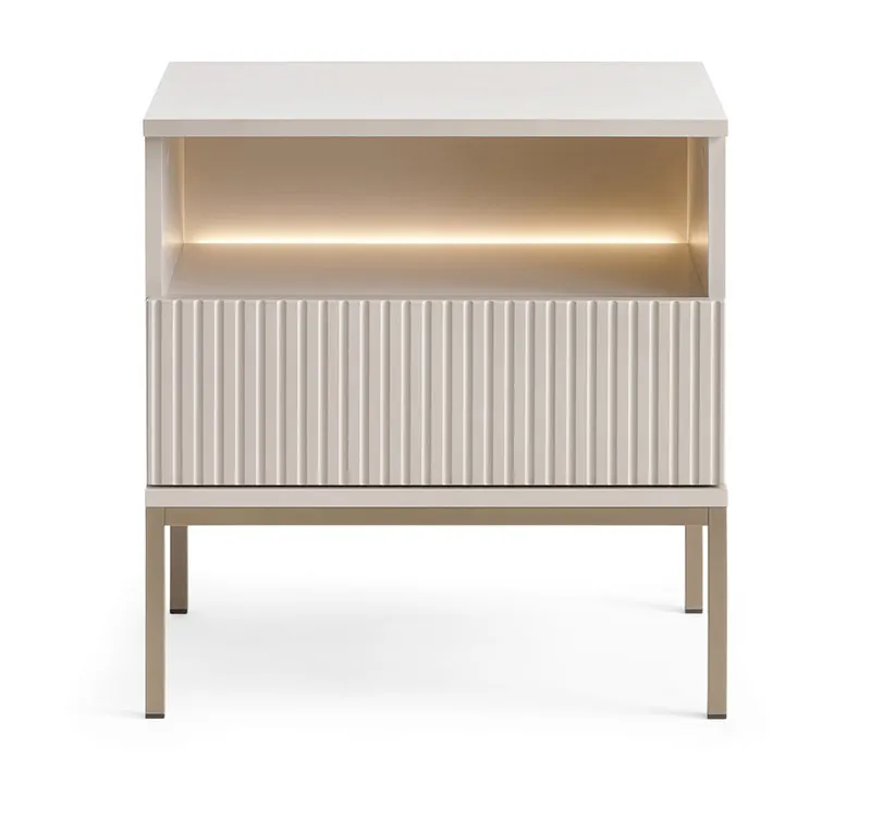 Szafka nocna z szufladą i oświetleniem SENTO 1 pkt. LED cashmere - SENTO_S54_CASHMERE