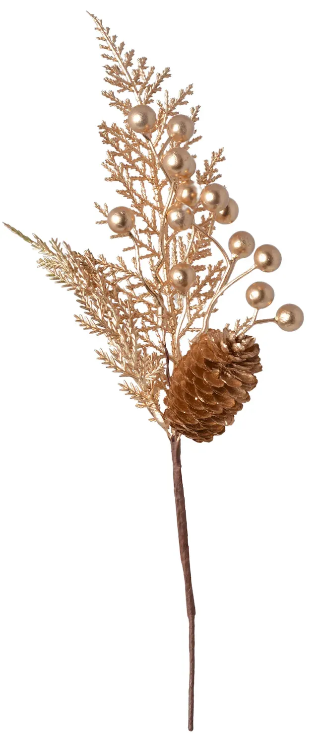 Gałązka sosnowa z owocami i szyszką 3418 złota